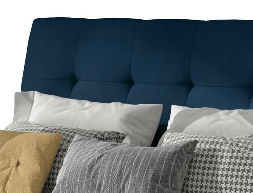 Lit double capitonné velours bleu foncé Klein - Photo n°3; ?>