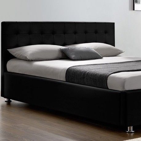 Lit double coffre avec sommier relevable simili noir koby 140 - Photo n°3; ?>