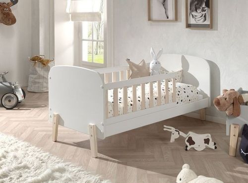 Lit enfant 70x140 cm bois laqué blanc et pieds pin massif clair Kiddy - Photo n°3; ?>