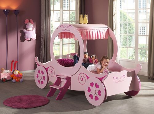 Lit enfant carrosse de princesse 90x200 cm bois rose Cara - Photo n°3; ?>