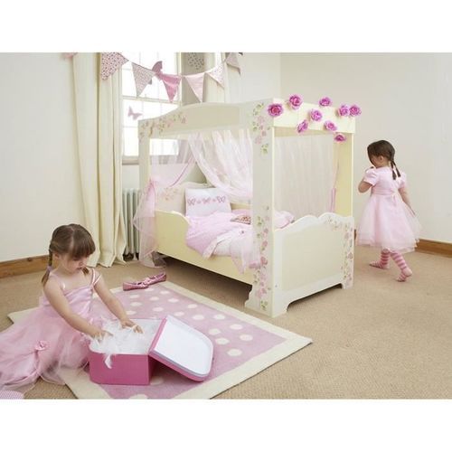 Lit enfant a baldaquin en MDF, sommier a lattes inclus. - Photo n°3; ?>