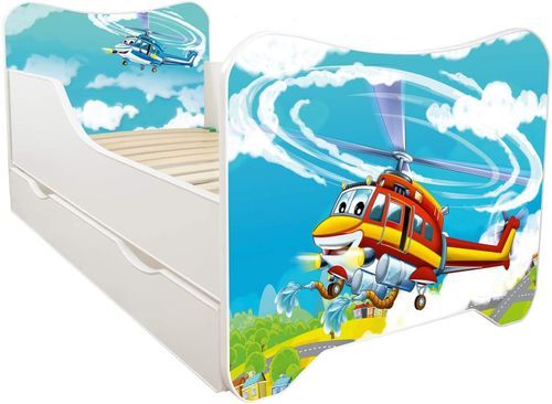 Lit enfant à tiroir et matelas 70x140 cm Hélicoptère - Photo n°3; ?>