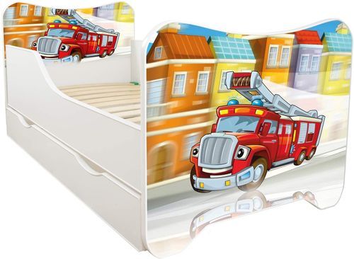 Lit enfant à tiroir et matelas 70x140 cm Pompier - Photo n°3; ?>