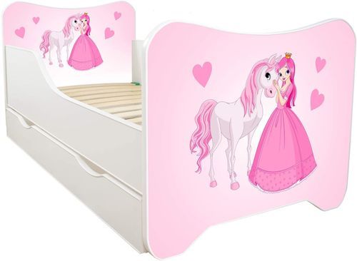 Lit enfant à tiroir et matelas 70x140 cm Princesse et cheval - Photo n°3; ?>