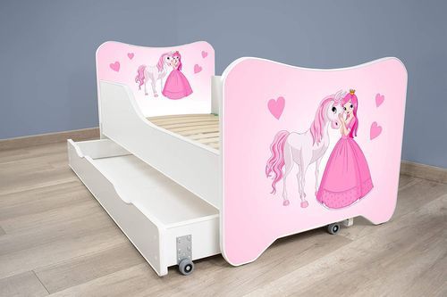 Lit enfant à tiroir et matelas 70x140 cm Princesse et cheval - Photo n°2; ?>