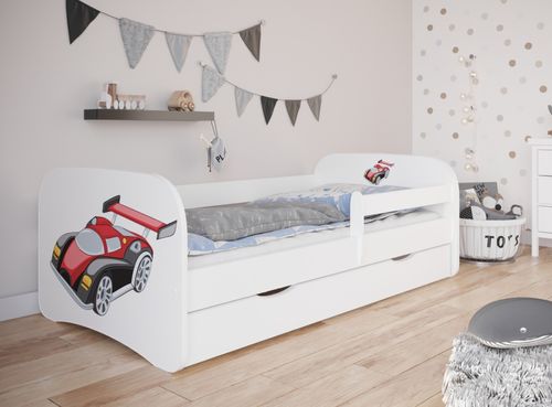 Lit enfant automobile avec sommiers et barrière de sécurité amovible Drimy - Photo n°3; ?>