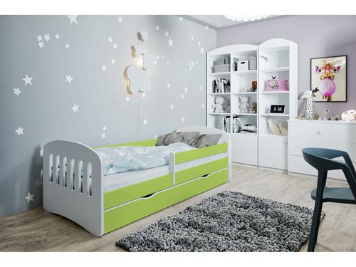 Lit enfant avec barrière de sécurité amovible vert Klaky - Photo n°3; ?>