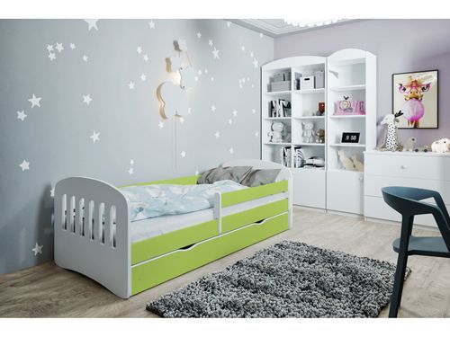 Lit enfant avec barrière de sécurité amovible vert Klaky - Photo n°3; ?>