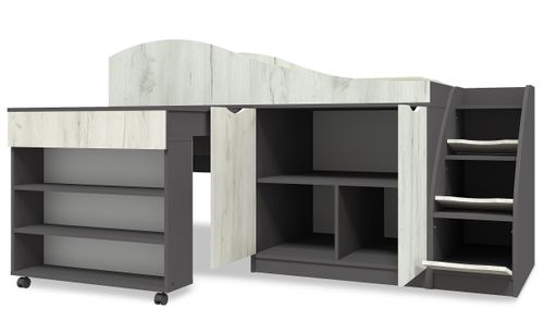 Lit enfant avec rangements 70x160cm gris et bois clair - Photo n°2; ?>