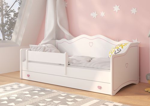 Lit enfant avec tiroirs de rangement bois blanc 80x160 cm petit coeur rose Kelly - Photo n°2; ?>