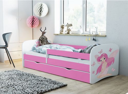 Lit enfant rose fée avec papillons avec sommiers et barrière de sécurité amovible Drimy - Photo n°2; ?>