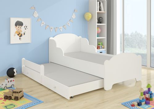 Lit enfant bois blanc 2 couchages 70x140 ou 80x160 cm - Sommier et matelas inclus - Madale - Photo n°2; ?>