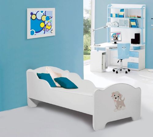 Lit enfant bois blanc impression petit chien 70x140 ou 80x160 cm - Sommier et matelas inclus - Madale - Photo n°2; ?>
