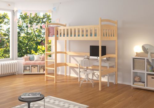 Lit enfant mezzanine bois de pin naturel 90x200 cm Mikola - Photo n°2; ?>