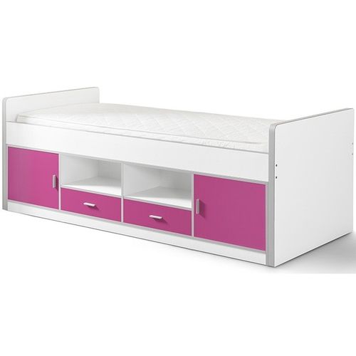 Lit enfant multi-rangement 90x200 cm bois blanc et fuchsia Bonny - Photo n°3; ?>