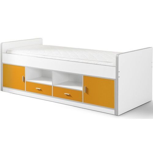Lit enfant multi-rangement 90x200 cm bois blanc et orange Bonny - Photo n°3; ?>