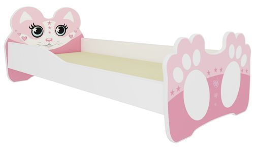 Lit enfant rose avec motif petit chat rose 70x140 ou 80x160 cm - Matelas inclus - Tiroir de rangement - Photo n°2; ?>