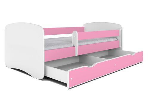 Lit enfant rose avec sommiers et barrière de sécurité amovible Drimy - Photo n°2; ?>