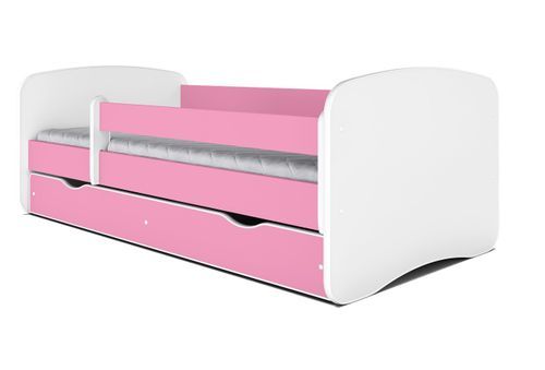 Lit enfant rose avec sommiers et barrière de sécurité amovible Drimy - Photo n°3; ?>