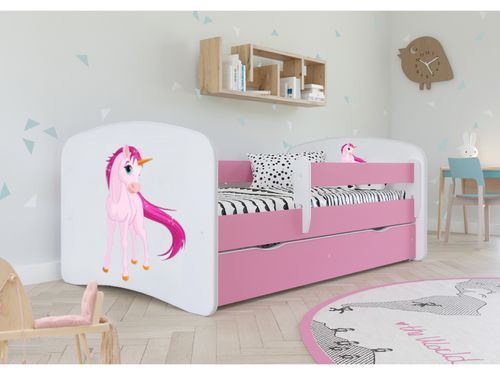 Lit enfant rose Licorne avec sommiers et barrière de sécurité amovible Drimy - Photo n°2; ?>