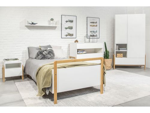 Lit enfant scandinave blanc et bois de chêne vernis Vanka 80x180 cm - Photo n°2; ?>