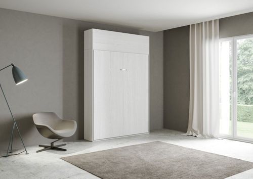 Lit escamotable 140x190 cm avec 1 meuble haut bois blanc kanto - Photo n°3; ?>