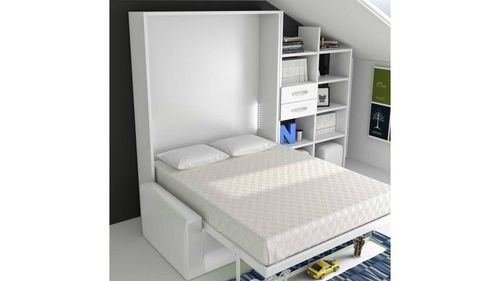 Lit escamotable 140x190 cm avec canapé et étagère Modula - Photo n°2; ?>