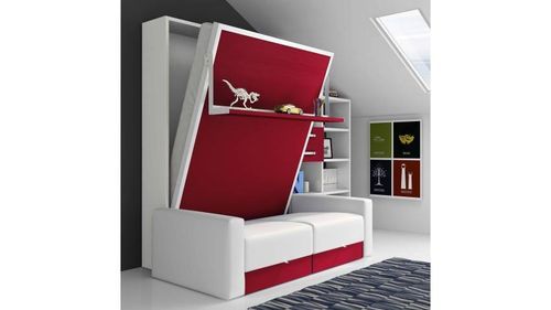 Lit escamotable 80x180 cm avec canapé coffre et étagères Modula - Photo n°2; ?>