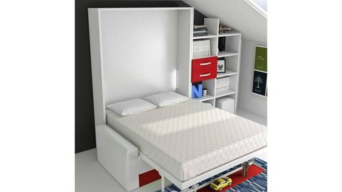 Lit escamotable 80x180 cm avec canapé coffre et étagères Modula - Photo n°3; ?>