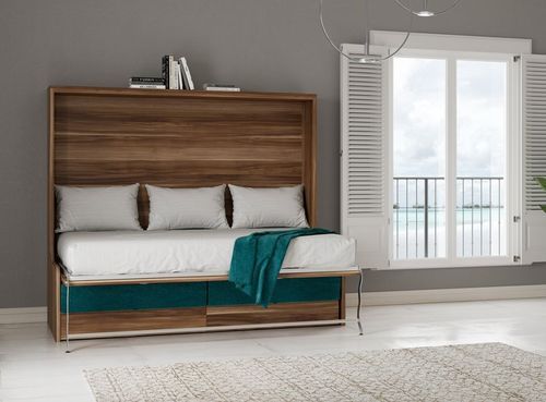 Lit escamotable autoporteur horizontal 140x200 cm avec canapé tissu Kalian - Photo n°2; ?>