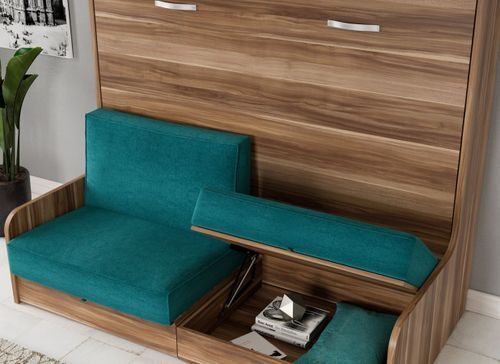 Lit escamotable autoporteur horizontal 140x200 cm avec canapé tissu Kalian - Photo n°3; ?>