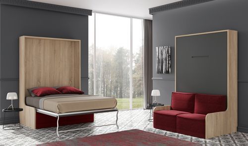 Lit escamotable autoporteur vertical 160x200 cm avec banquette en tissu Kozza - Photo n°2; ?>