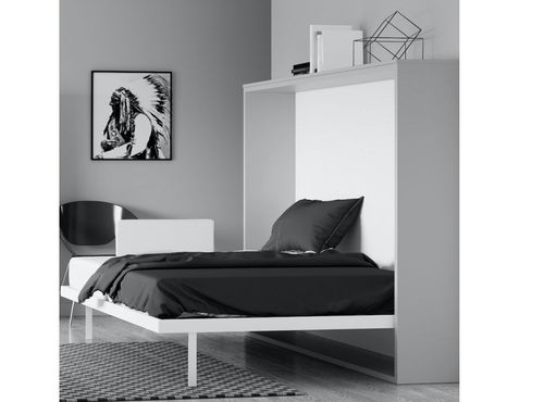 Lit escamotable horizontal 140x200 cm blanc satiné Valok - Photo n°3; ?>
