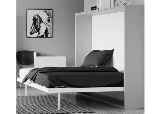 Lit escamotable horizontal 160x200 cm blanc satiné Valok - Photo n°2; ?>