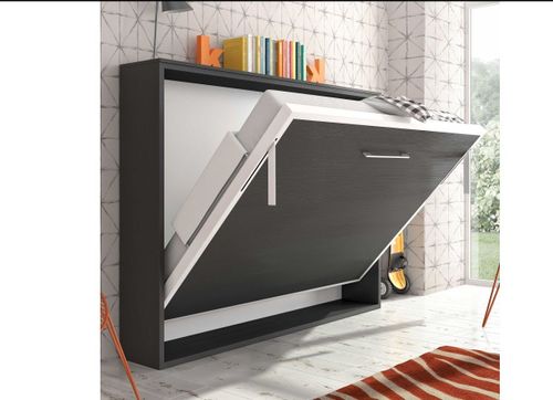 Lit escamotable horizontal 160x200 cm blanc satiné Valok - Photo n°3; ?>