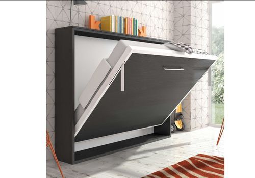 Lit escamotable horizontal 80x200 cm blanc satiné Valok - Photo n°3; ?>