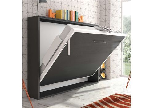 Lit escamotable horizontal 80x200 cm chêne gris vintage Valok - Photo n°3; ?>