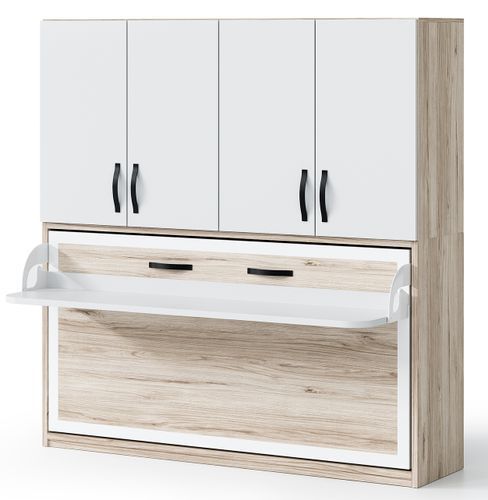Lit escamotable horizontal 90x190 cm avec bureau et armoire 4 portes Spako - Haut de gamme - Photo n°3; ?>