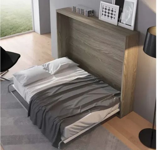 Lit escamotable horizontal 90x200 cm avec étagères intérieures Rankar - Photo n°3; ?>