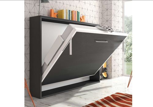 Lit escamotable horizontal 90x200 cm blanc satiné Valok - Photo n°3; ?>