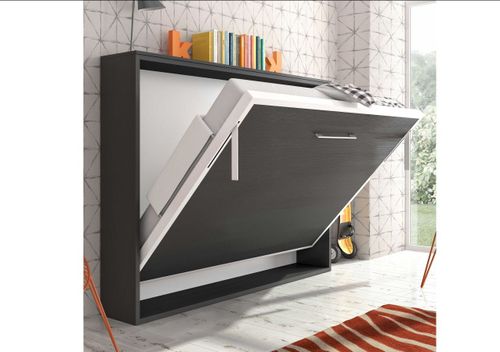 Lit escamotable horizontal 90x200 cm chêne gris vintage Valok - Photo n°3; ?>