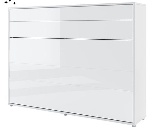 Lit escamotable horizontal avec étagères blanc brillant Noby 120x200 cm - Photo n°3; ?>