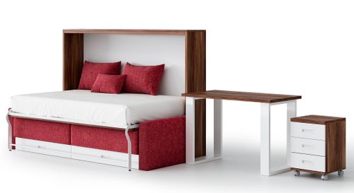 Lit escamotable horizontal avec tiroirs et canapé Berka 140x190 Haute de gamme - Photo n°2; ?>