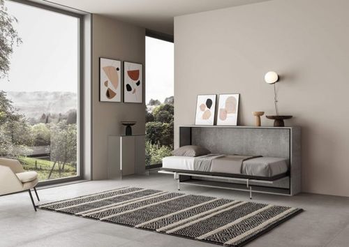 Lit escamotable horizontal bois gris ciment kanto 85x185 cm - Photo n°3; ?>
