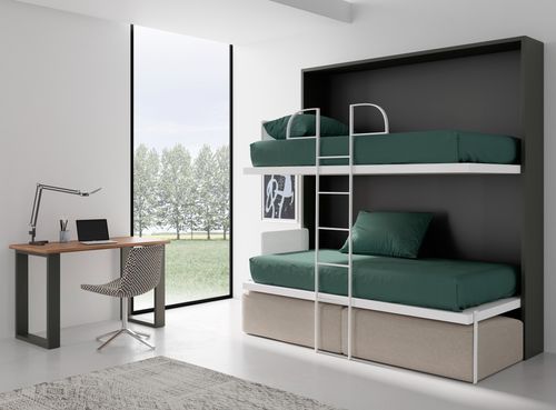 Lit escamotable superposé 90x180 cm avec canapé en tissu Ivano - Photo n°2; ?>