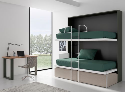 Lit escamotable superposé 90x190 cm avec canapé en tissu Ivano - Photo n°2; ?>