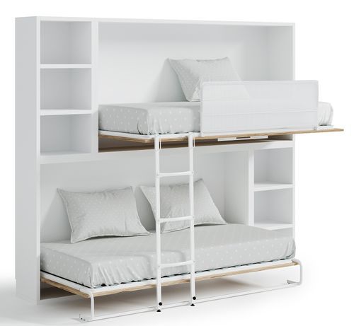 Lit escamotable superposé horizontal 2 couchages 80x180 étagères Binka - Photo n°2; ?>