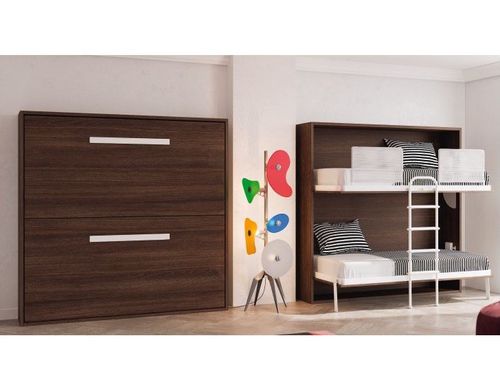 Lit escamotable superposé noyer 2 couchages 80x190 cm Spaky - Photo n°3; ?>