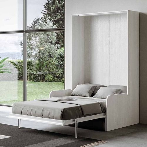 Lit escamotable vertical blanc avec canapé tissu Bounto 120x190 cm - 32 coloris de tissu - Photo n°2; ?>