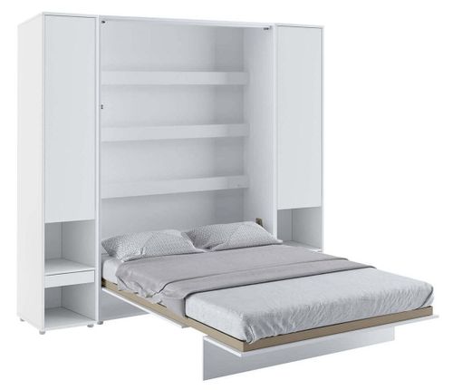 Lit escamotable vertical blanc mat avec 2 armoires de rangement Noby - Photo n°3; ?>
